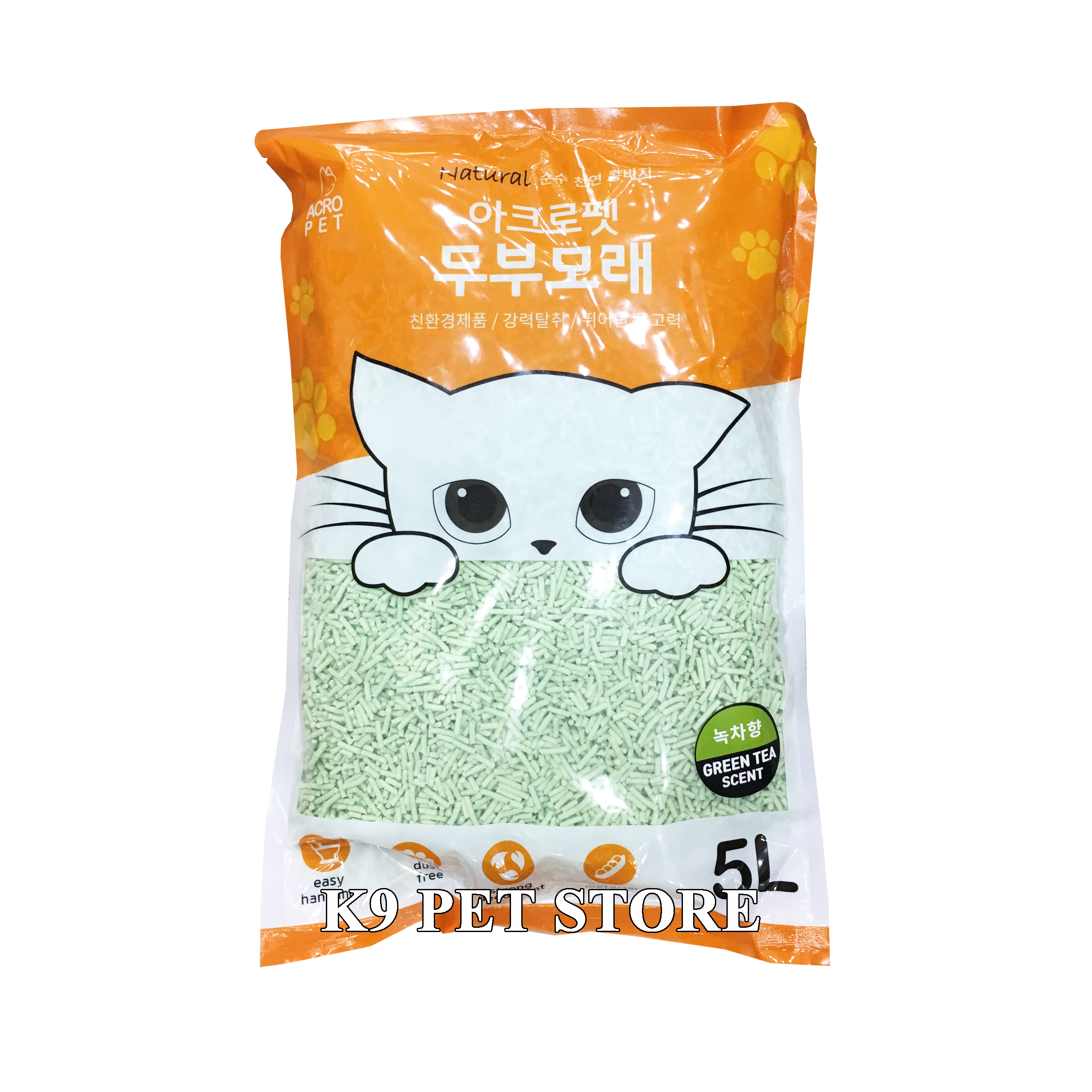 Cát vệ sinh tàu hũ Acro Pet cho mèo hương Green Tea gói 5l