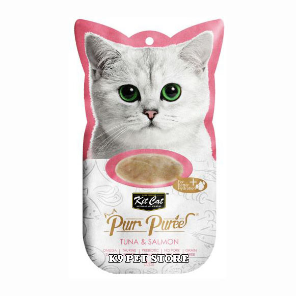 Snack thưởng dạng súp cho mèo Kit Cat Purr Puree Tuna & Salmon 4 tuýp/gói
