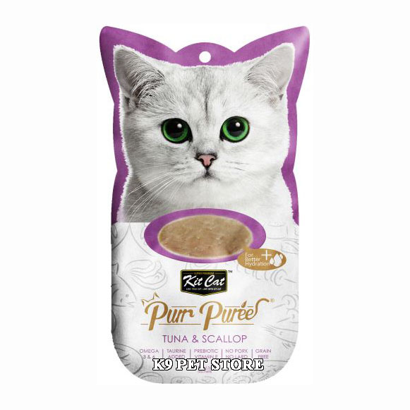 Snack thưởng dạng súp cho mèo Kit Cat Purr Puree Tuna & Scallop 4 tuýp/gói