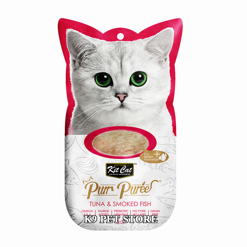 Snack thưởng dạng súp cho mèo Kit Cat Purr Puree Tuna & Smoked Fish 4 tuýp/gói