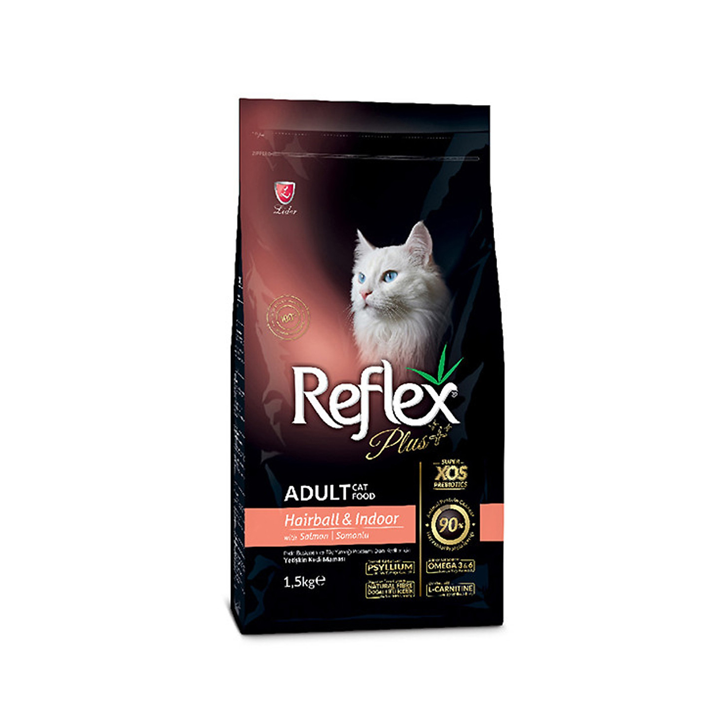 Thức ăn mèo Reflex Plus Adult Hairball & indoor Salmon 1.5kg (dành cho mèo trong nhà và trị búi lông vị cá hồi)