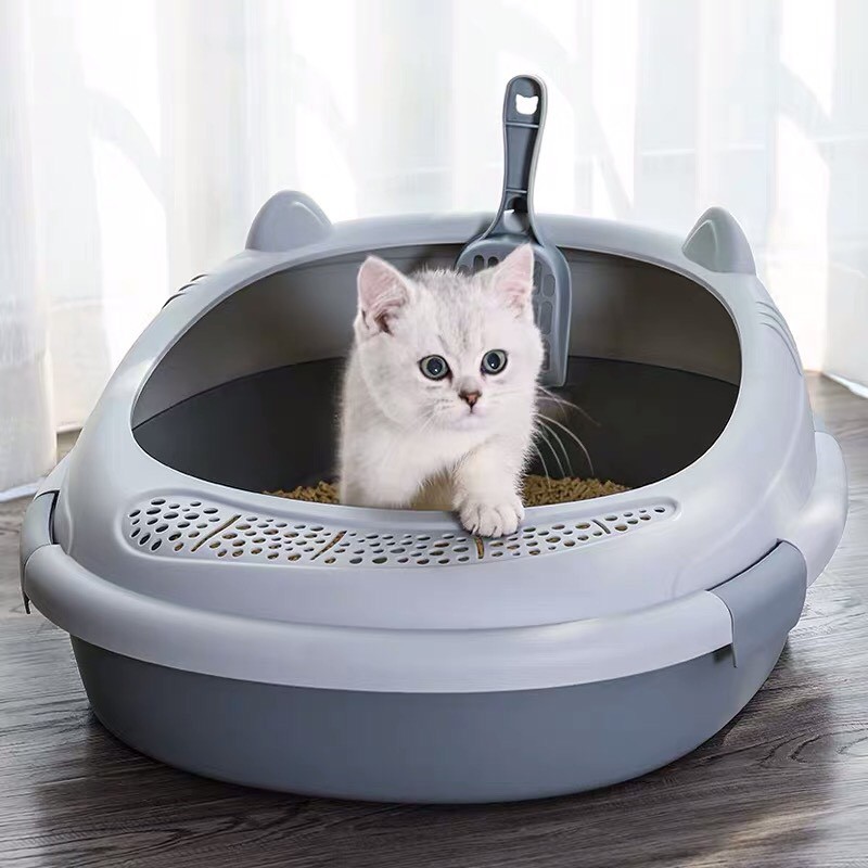 Khay vệ sinh cho mèo hình tai mèo size S 48x38x17cm (kèm xẻng)