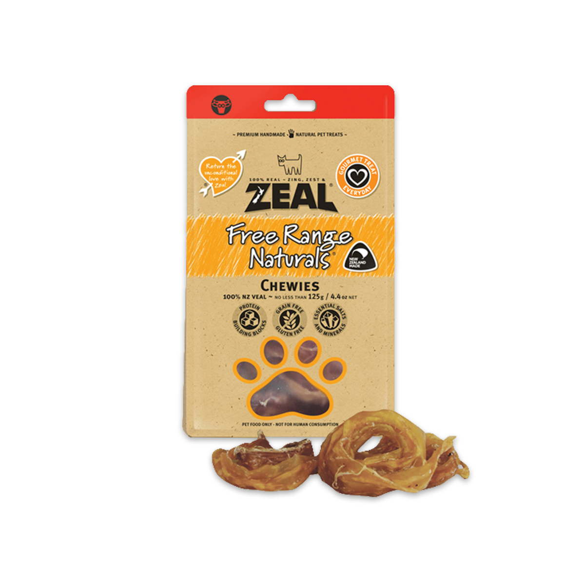 Zeal Freeze Dried Chewies 125g - Gân bê khô tập nhai cho chó