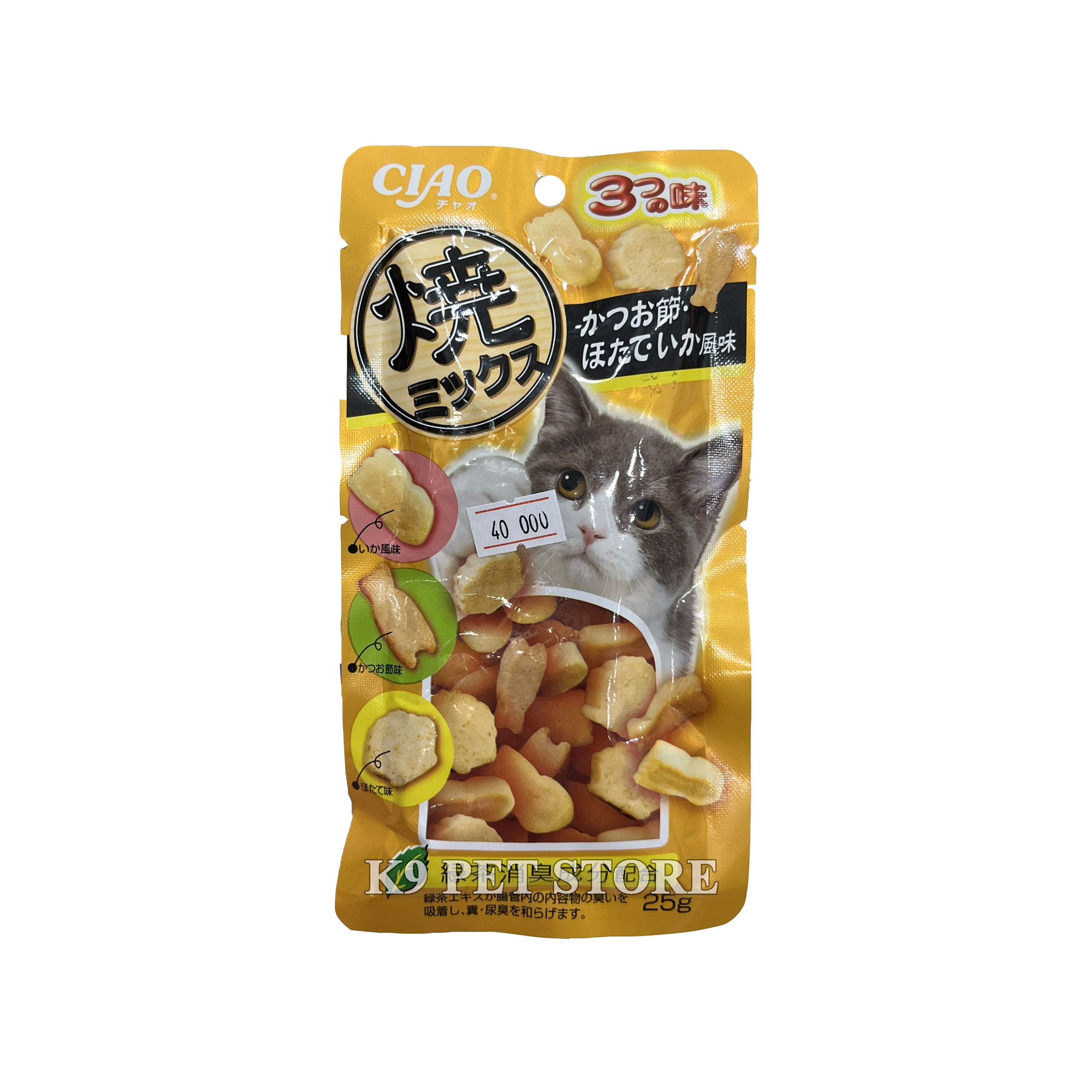 Ciao snack mềm cho mèo 25g vị cá ngừ, gà, cá Bonito sấy khô và mực (QSC-121)