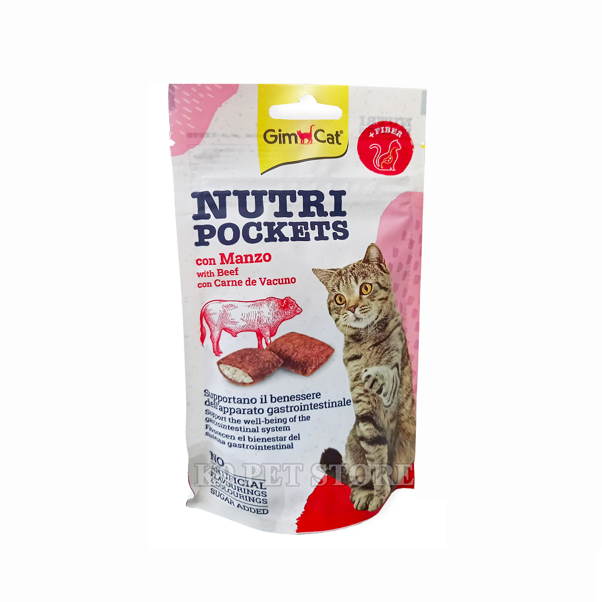 Snack mèo Gimcat Nutri Pockets Beef & Malt 60g - ngừa búi lông và hỗ trợ tiêu hóa (vị bò)
