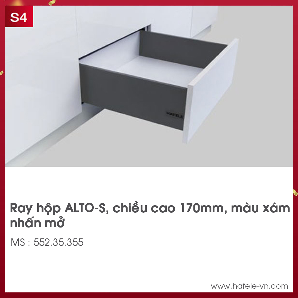 Ray Hộp Alto-S Nhấn Mở H170mm Hafele 552.35.355