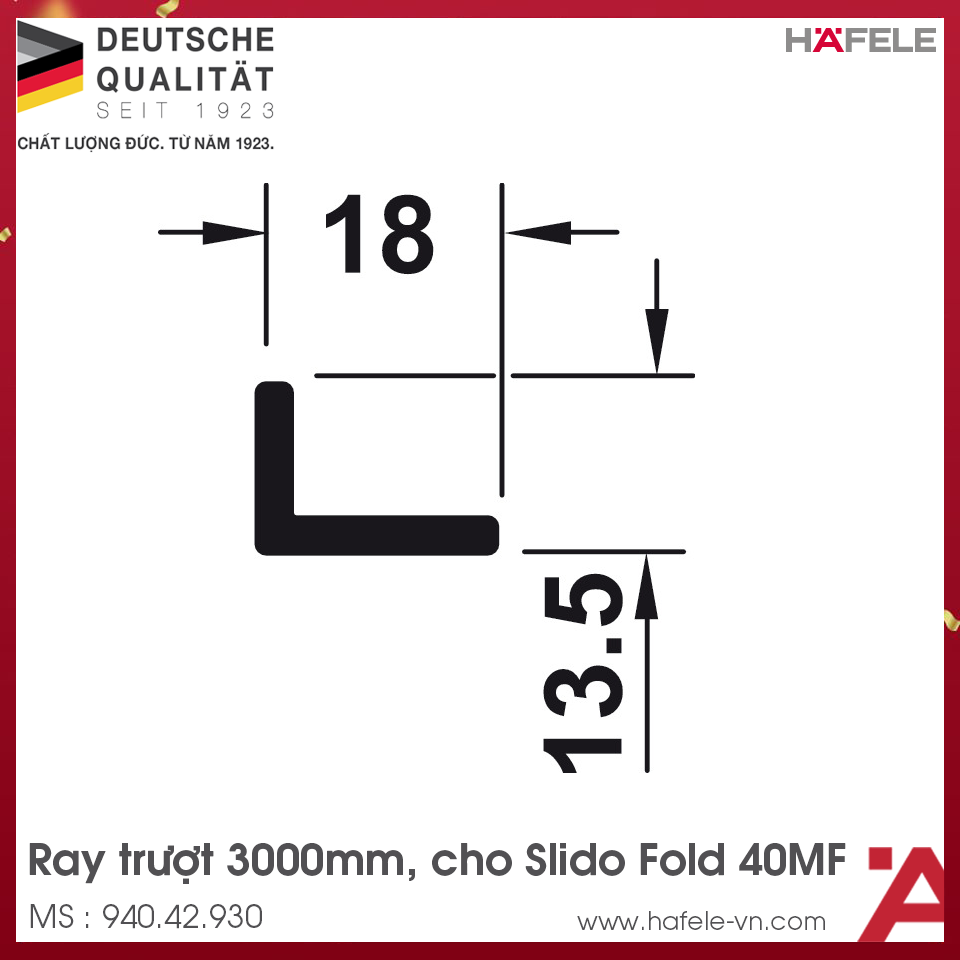 Ray Trượt Trên 3000mm Cho Slido Fold 40MF Hafele 940.42.930