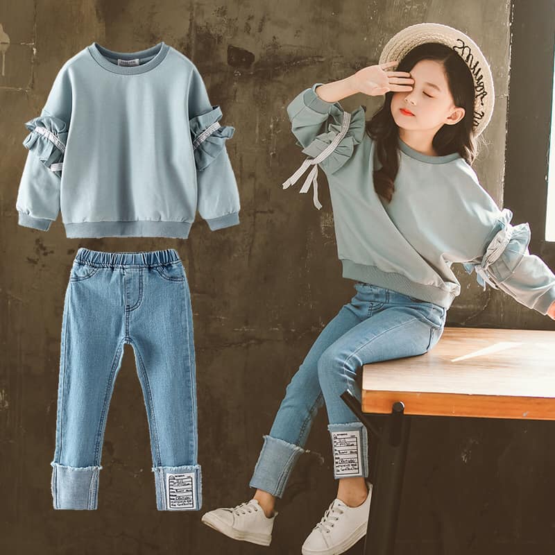 B31002 - Set áo và quần jean bé gái hàng nhập - giá 380k