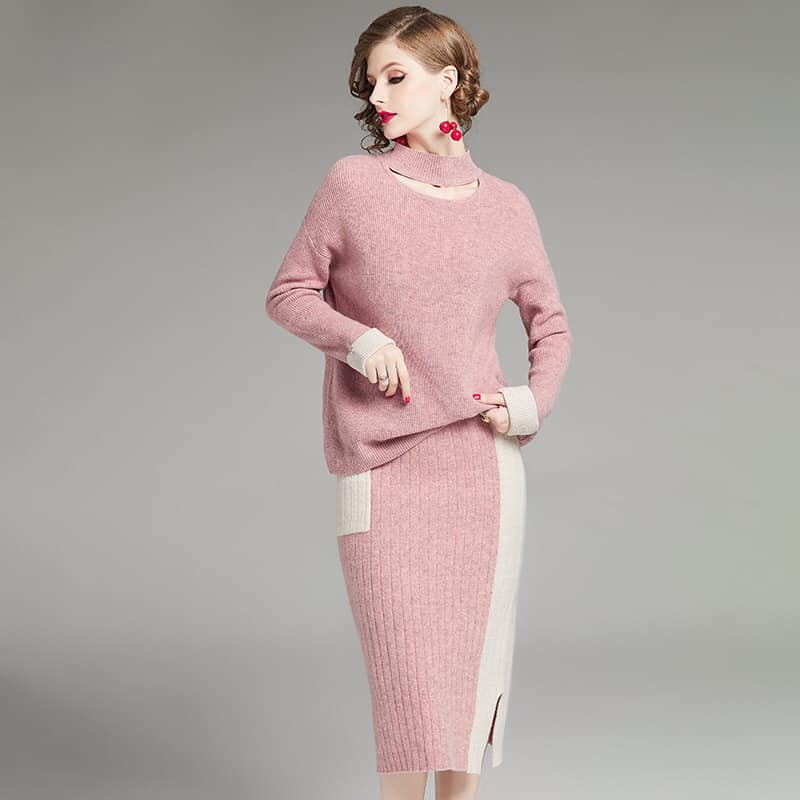 T1935307  - Set áo và chân váy len nhẹ lông cừu hàng nhập - giá 2.100k