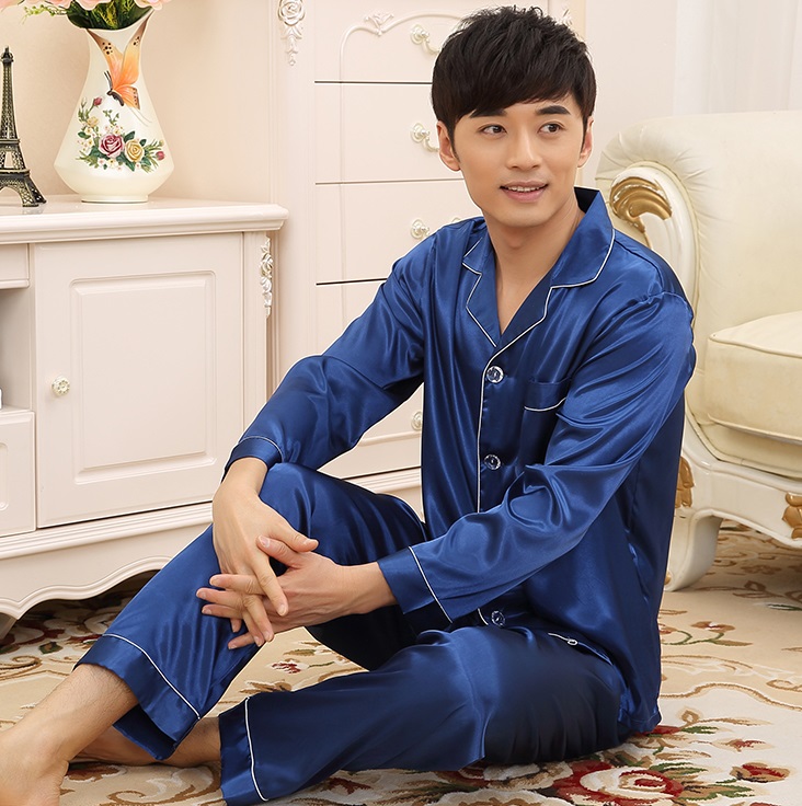 NG8805 Bộ pyjama nam dài tay vải lụa satin mềm mại thoáng mát cao cấp hàng nhập