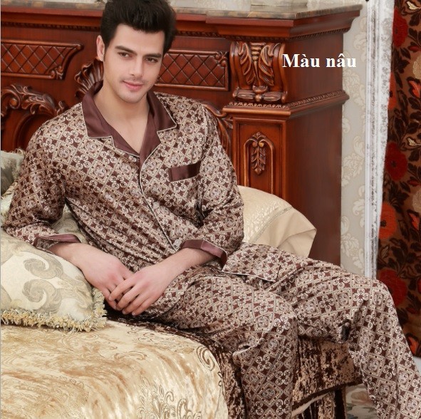 NG057 Bộ Pyjama nam dài tay chất lụa cao cấp