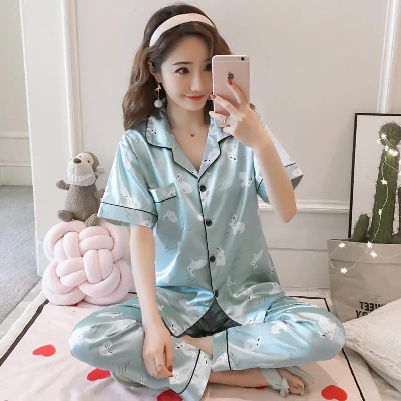 NG1911-1 - Bộ pyjama nữ ngắn tay chất lụa hàng nhập - giá 310k