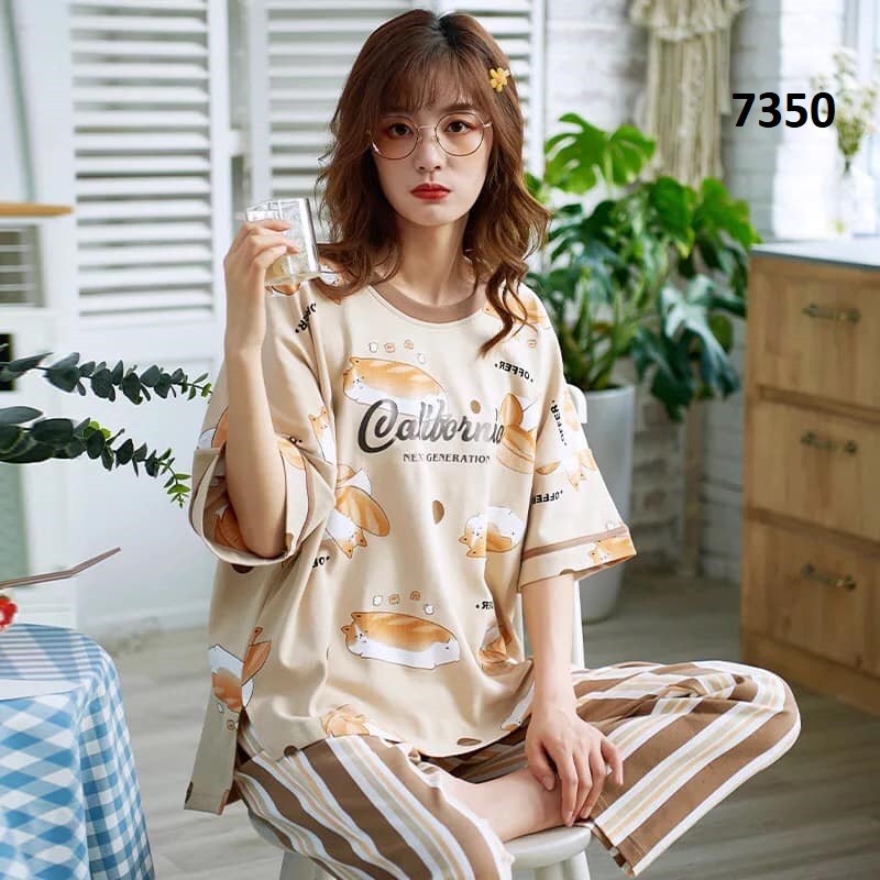 NG7350 - Bộ mặc nhà nữ quần dài chất cotton hàng nhập - giá 250k