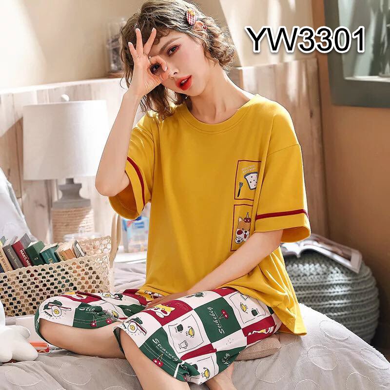 YW3301 - Bộ mặc nhà nữ hè chất cotton hàng nhập - giá 260k