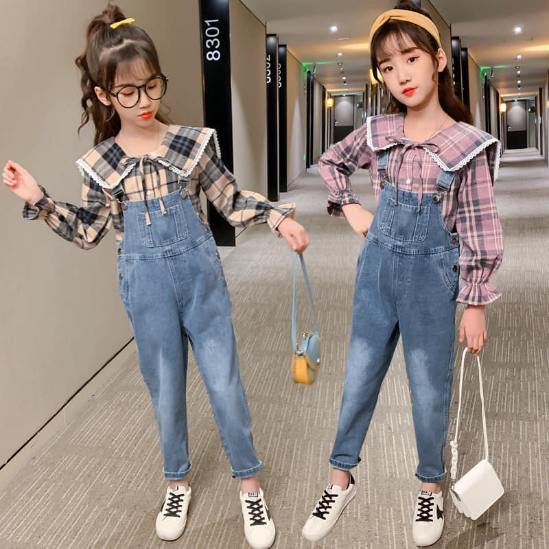 TB1088 - Set áo và quần yếm jean bé gái hàng nhập - giá 510k