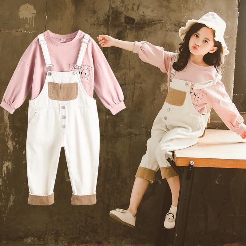 YM9663 - Set áo và quần yếm bé gái hàng nhập - giá 310k