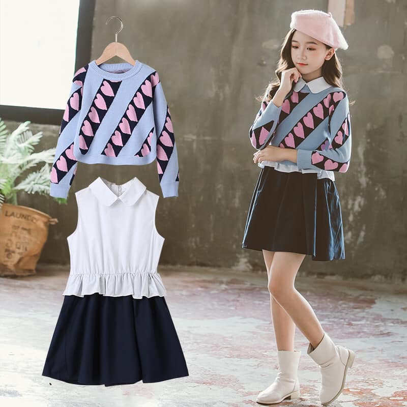SQ099 - Set áo len và đầm sát nách bé gái hàng nhập - giá 810k