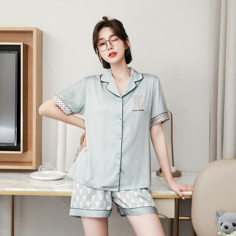 NG9588 - Bộ pyjama nữ quần ngắn chất lụa hàng nhập - giá 490k