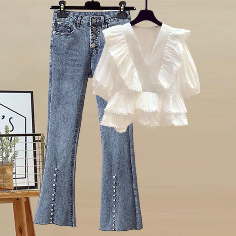 988323 - Set áo và quần jean nữ hè hàng nhập - giá 1.190k