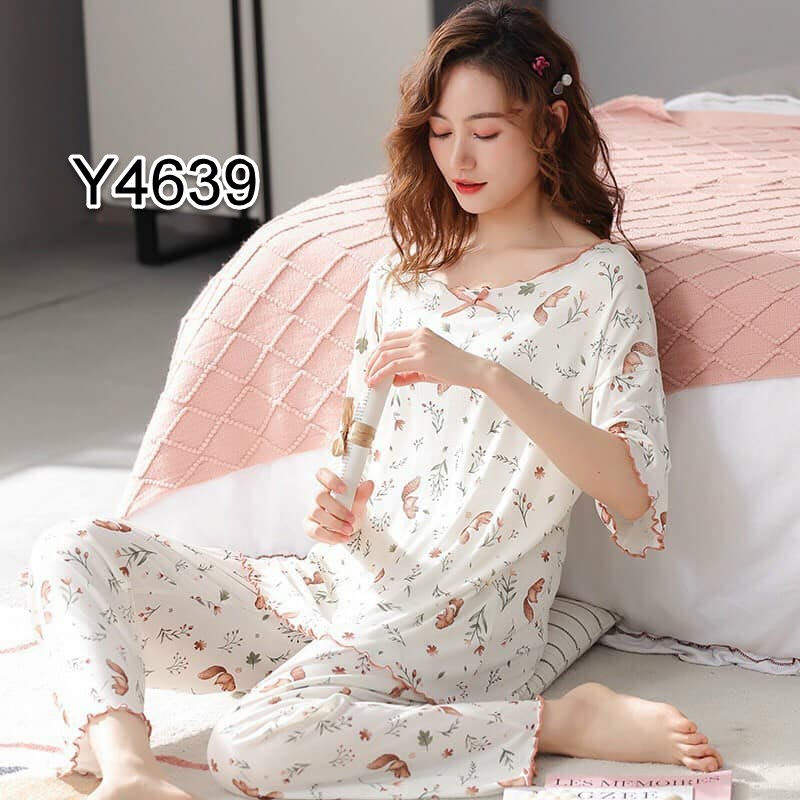 Y46396 - Bộ mặc nhà nữ thun hè ngắn tay hàng nhập - giá 370k