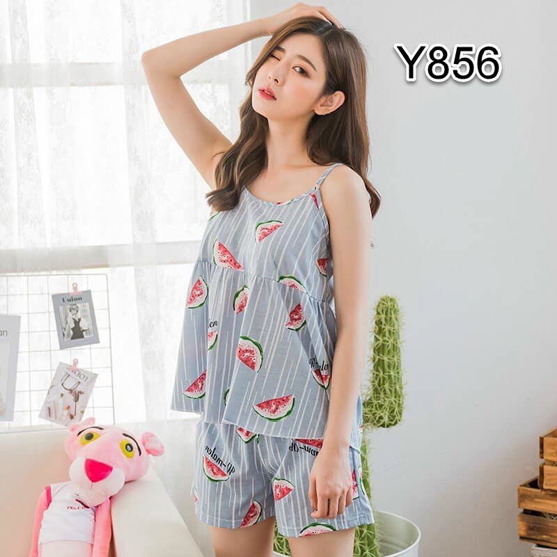 Y8564 - Bộ mặc nhà nữ cotton hè hai dây hàng nhập - giá 140k