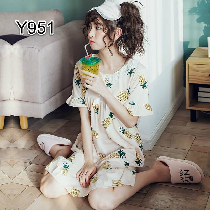 Y95111 - Đầm mặc nhà nữ cotton hè ngắn tay hàng nhập - giá 200k