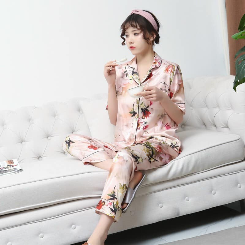 NG82050 - Bộ pyjama nữ ngắn tay chất lụa hàng nhập - giá 410k