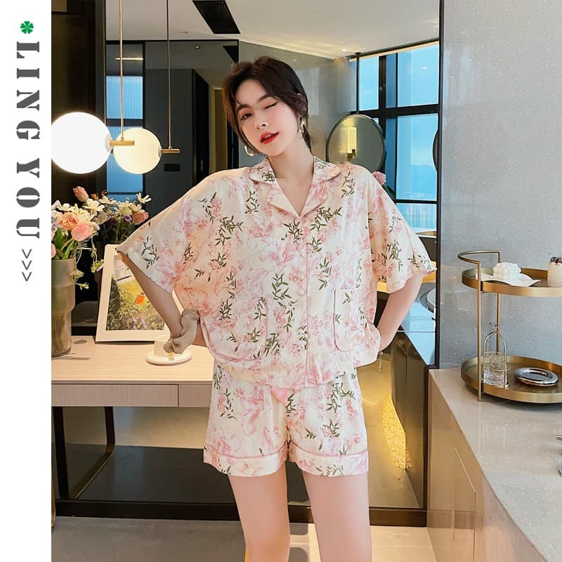 2H63531 - Bộ pyjama nữ ngắn tay chất lụa hàng nhập - giá 530k
