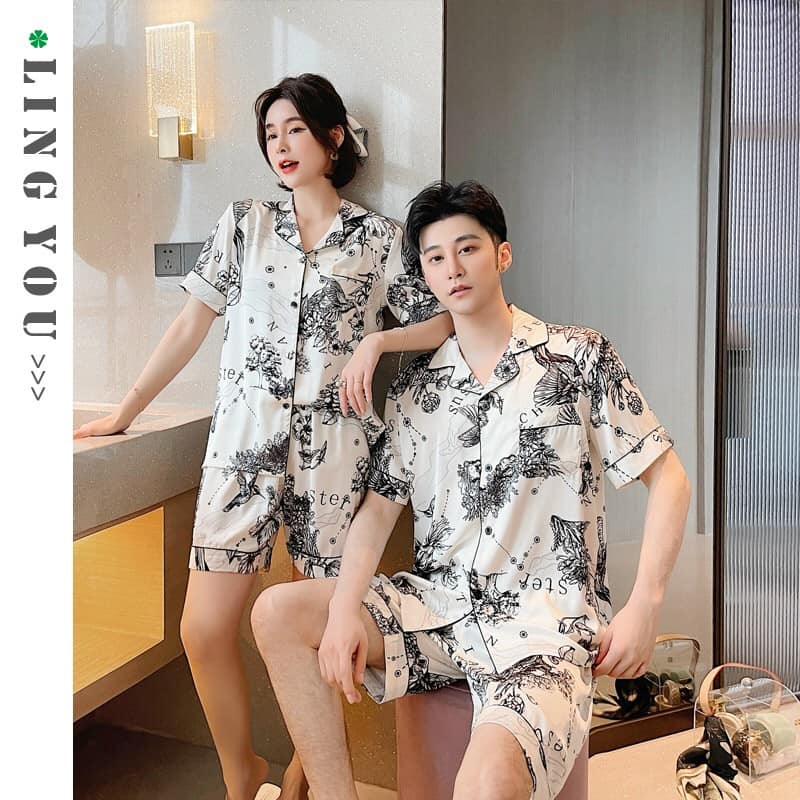 2H63591 - Bộ pyjama đôi nam nữ ngắn tay chất lụa hàng nhập - giá 1.020k