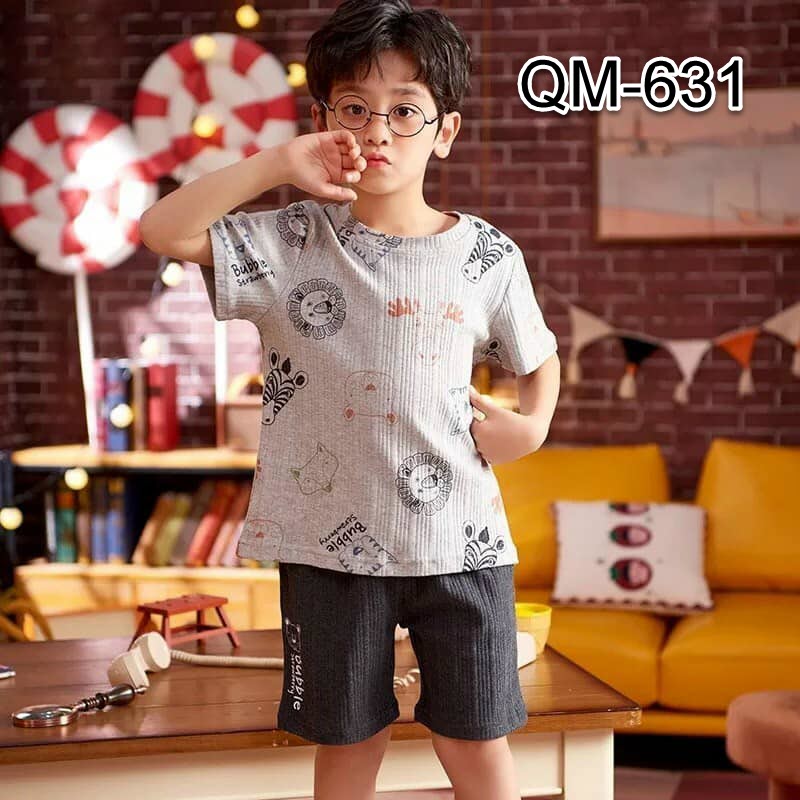 QM631 - Bộ mặc nhà thun cotton bé trai hè quần ngắn hàng nhập - giá 290k