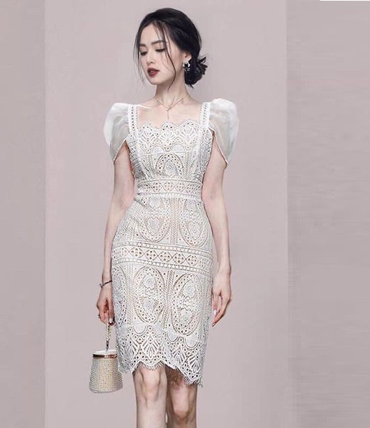 Đầm váy ren hai dây thiết kế màu trắng dự tiệc sang trọng - De La Rosa -  Đầm, váy nữ | ThờiTrangNữ.vn