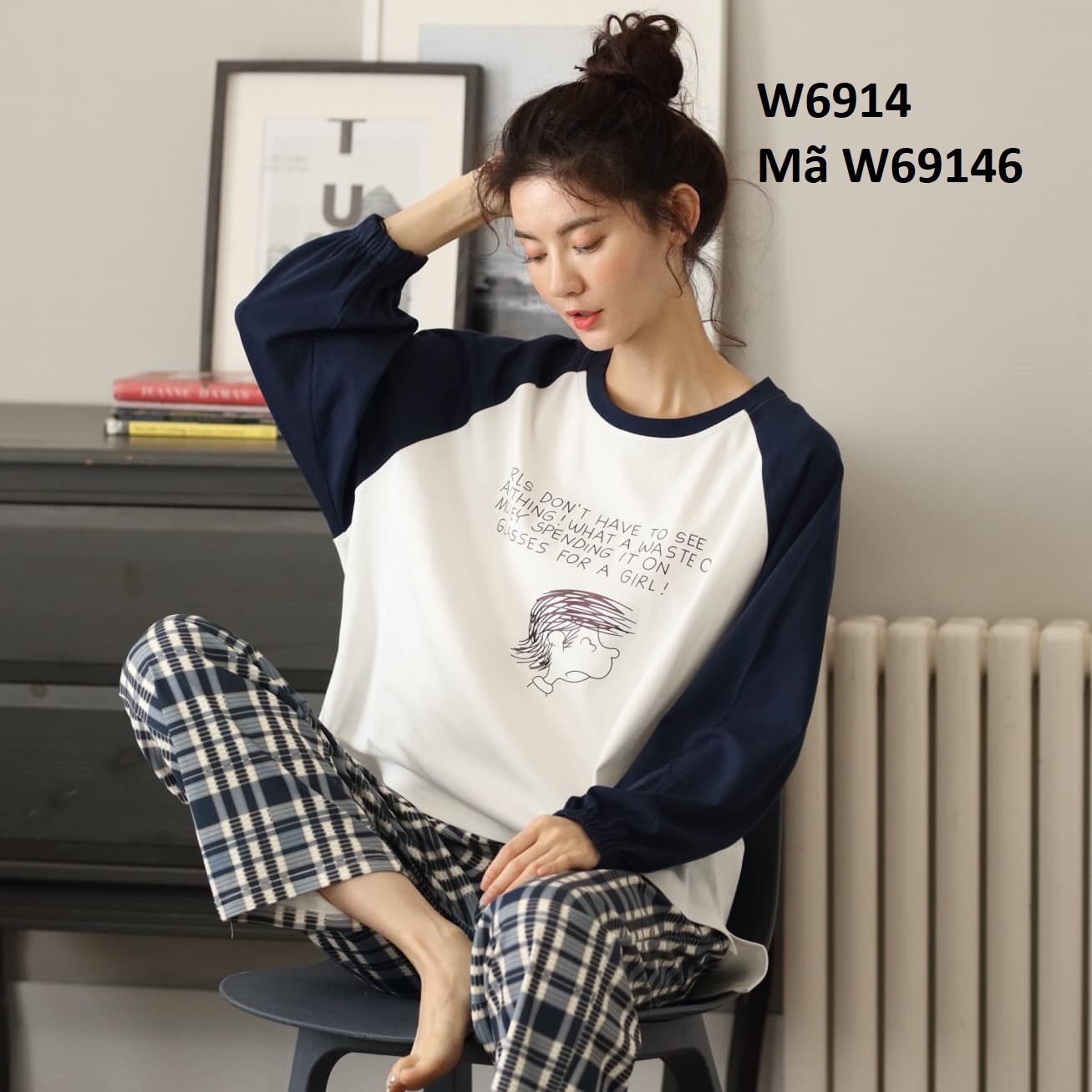W69146 - Bộ mặc nhà nữ dài tay chất cotton mùa thu hàng nhập - giá 510k