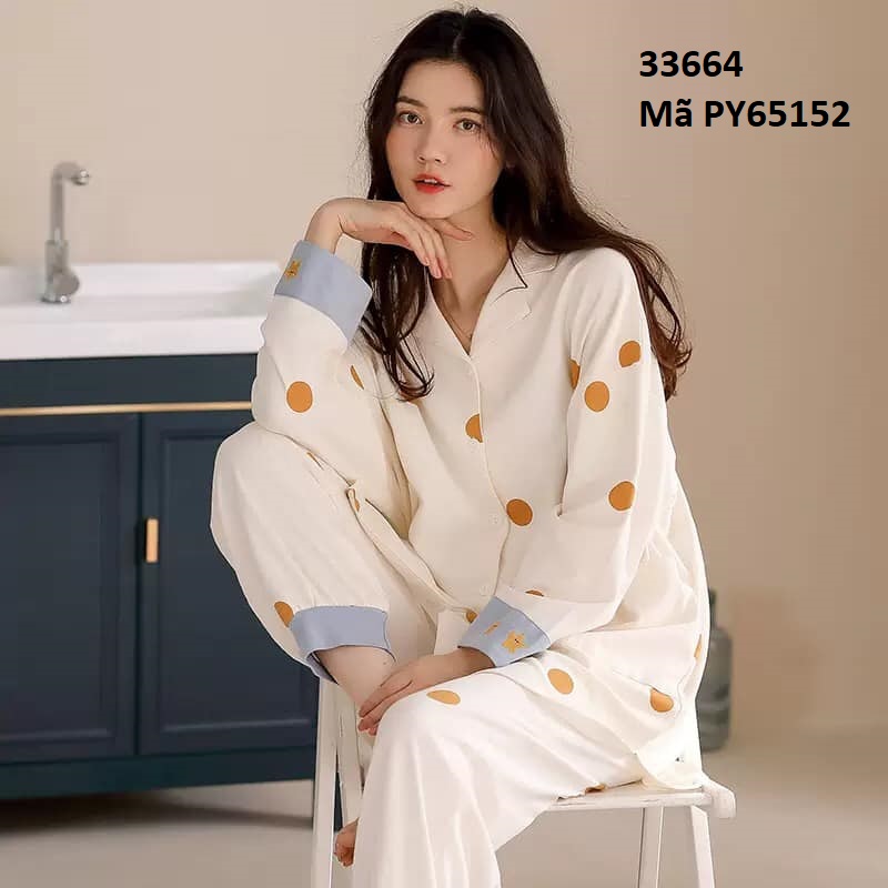 PY65152 - Bộ pyjama nữ dài tay cotton mùa thu hàng nhập - giá 350k
