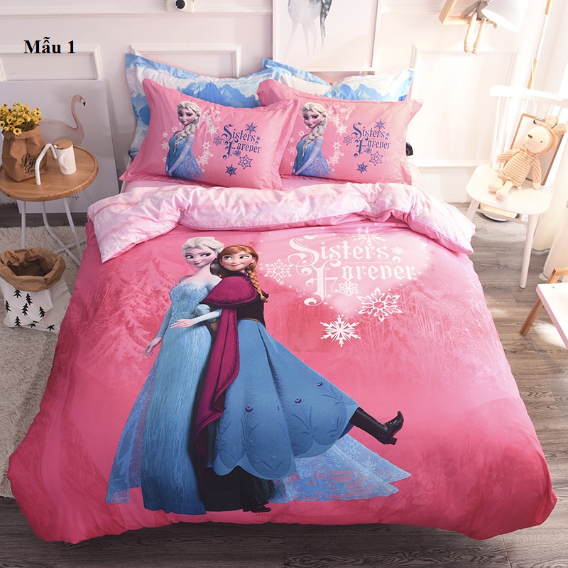 GC0172 Bộ chăn ga gối cho giường 1.2-1.35*2m Cotton 100% hình Elsa công chúa hàng nhập