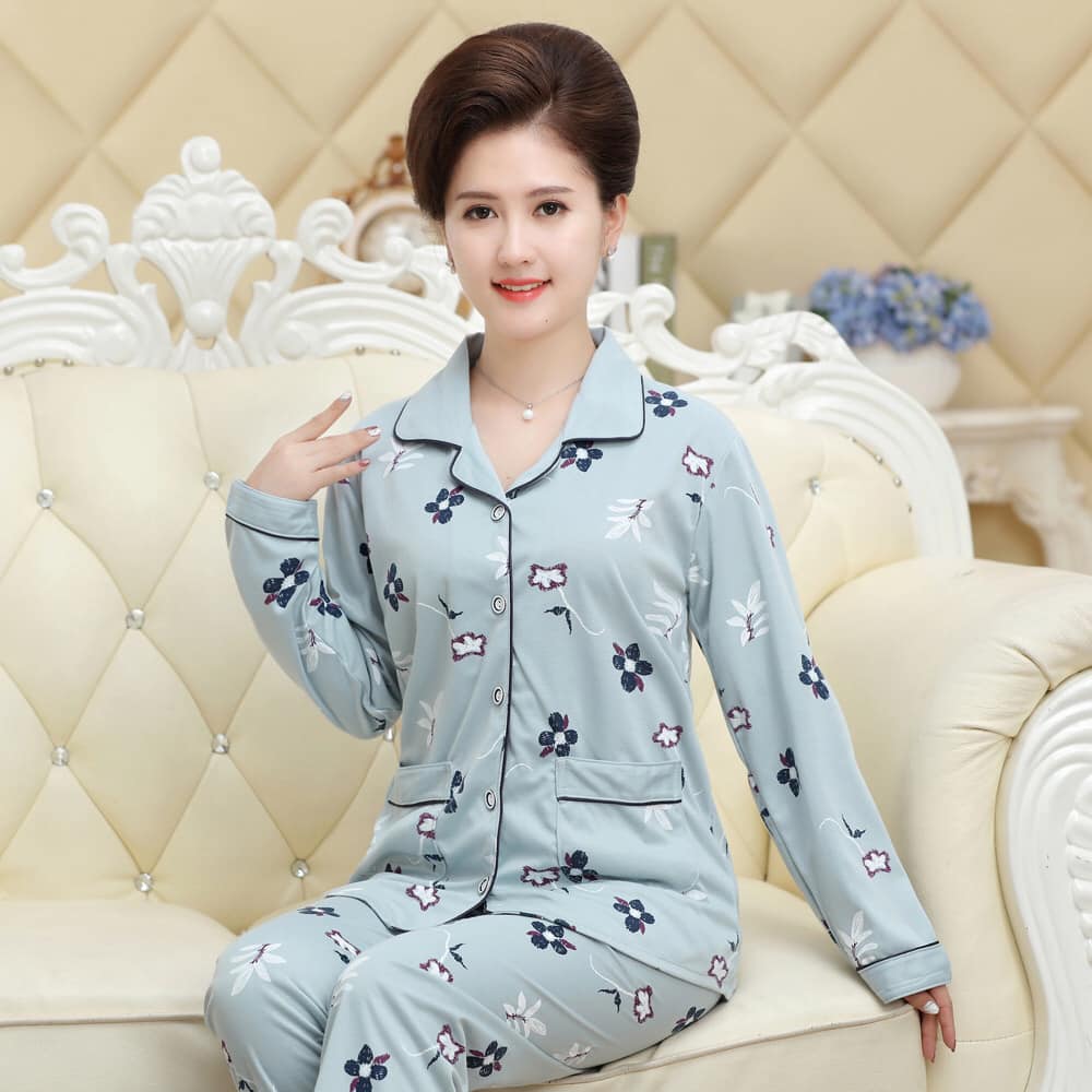 PY6670 - Bộ pyjama nữ dài tay chất cotton mùa thu cho người trung tuổi - giá 290k
