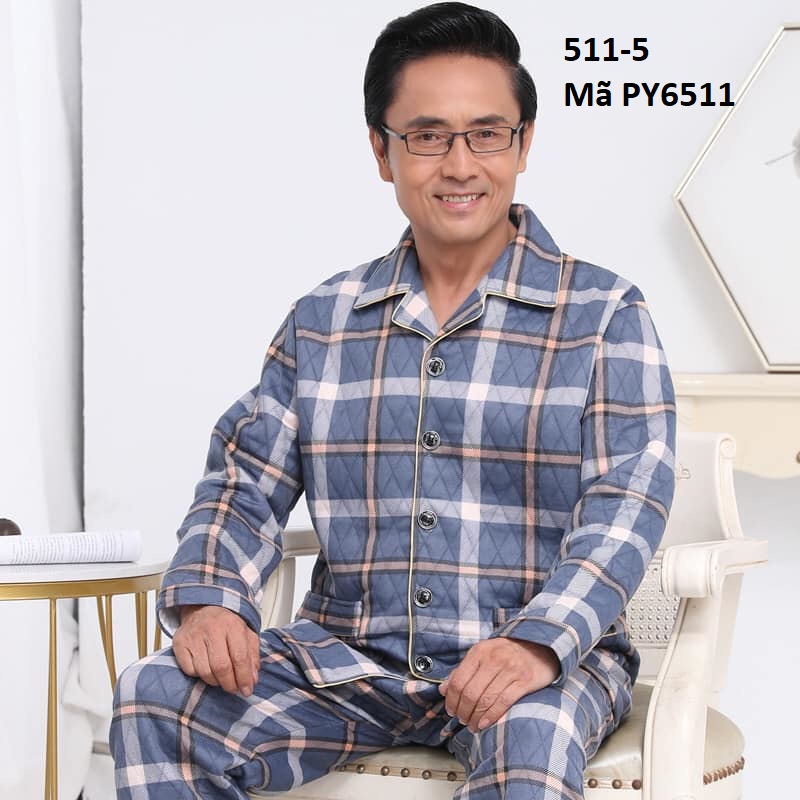 PY6511 - Bộ pyjama nam dài tay chất cotton dày thu đông cho người trung tuổi - giá 350k
