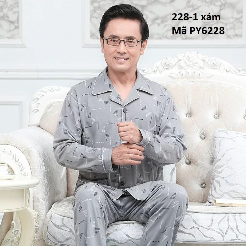 PY6228 - Bộ pyjama nam dài tay chất cotton mùa thu cho người trung tuổi hàng nhập - giá 310k