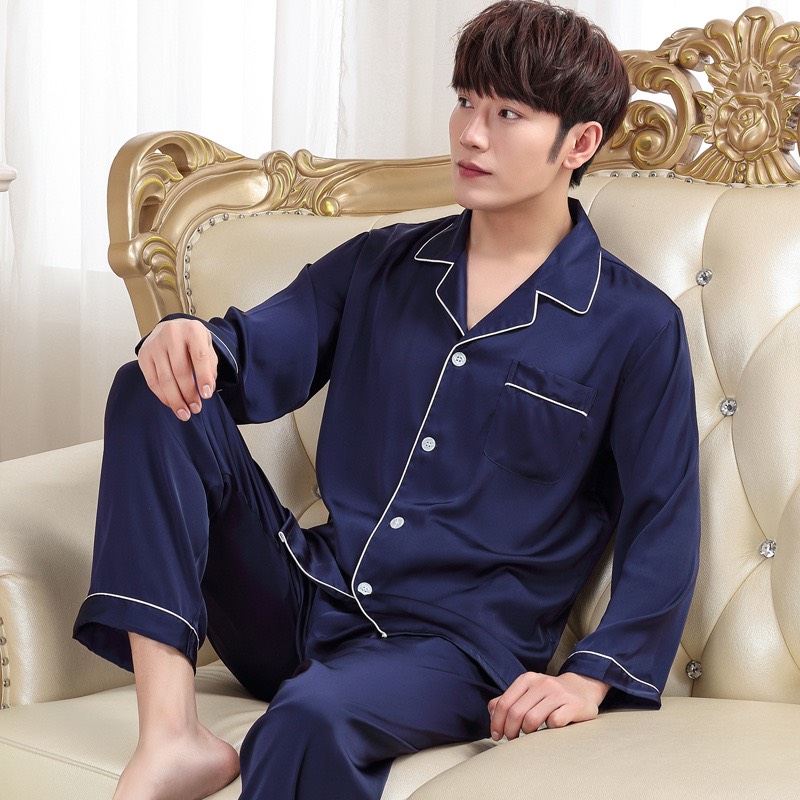NG628-1 Bộ pyjama nam dài tay chất lụa hàng nhập - giá 420k