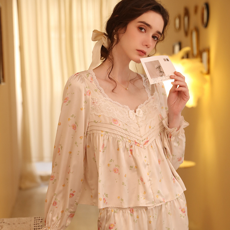 NG5367 Bộ pyjama nữ mặc nhà dài tay vải lụa mềm mại cao cấp hàng nhập