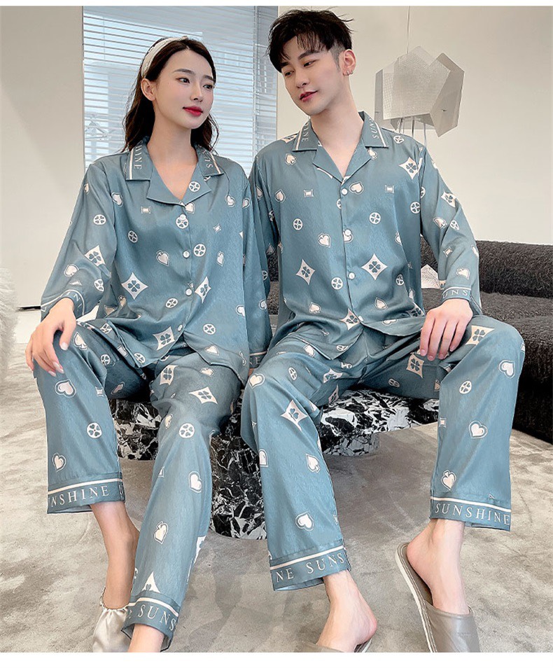 G3655D Bộ pyjama đôi nam nữ đồ ngủ mặc nhà dài tay vải lụa mềm mại thoáng mát cao cấp hàng nhập