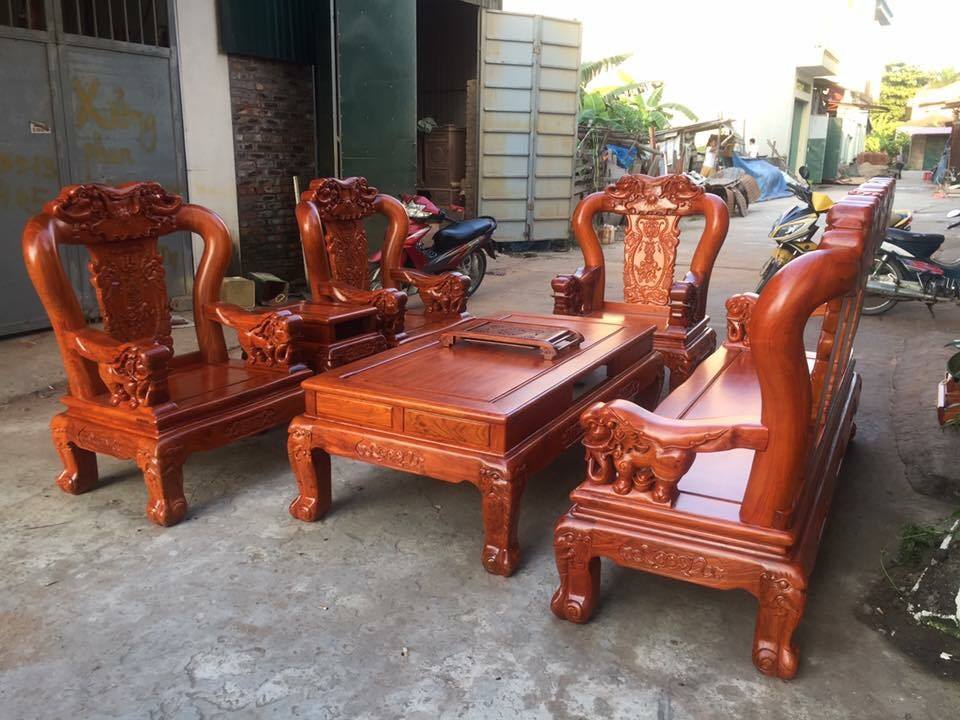 Bộ bàn ghế Minh Quốc Voi gỗ hương đá tay 12
