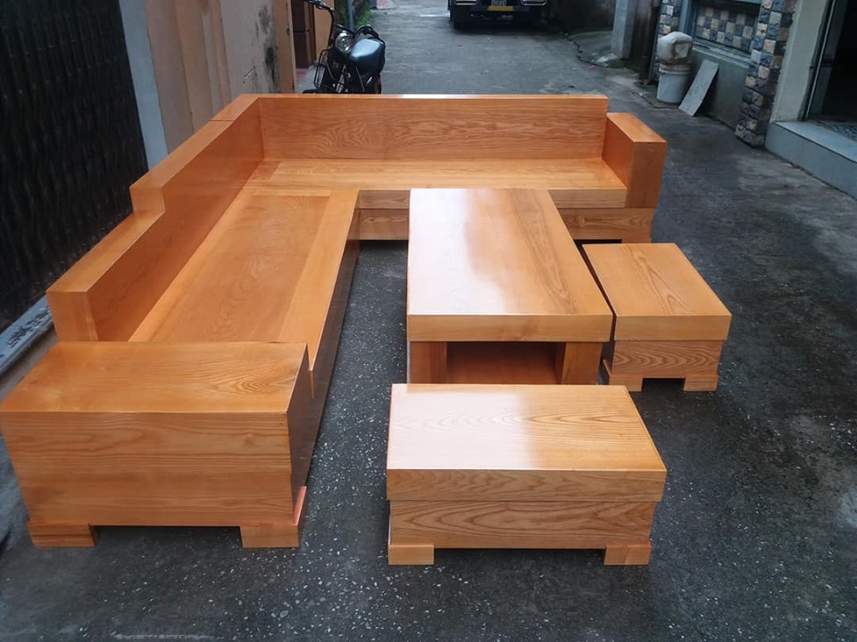 Bộ bàn ghế sofa góc gộp gỗ sồi