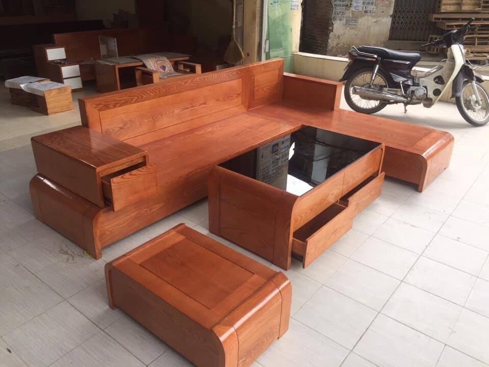 Bộ bàn ghế sofa góc cong gỗ sồi