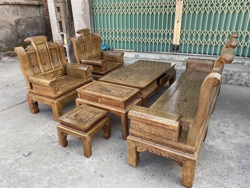 Bộ bàn ghế Âu Á Hộp Cuốn Thư gỗ mun