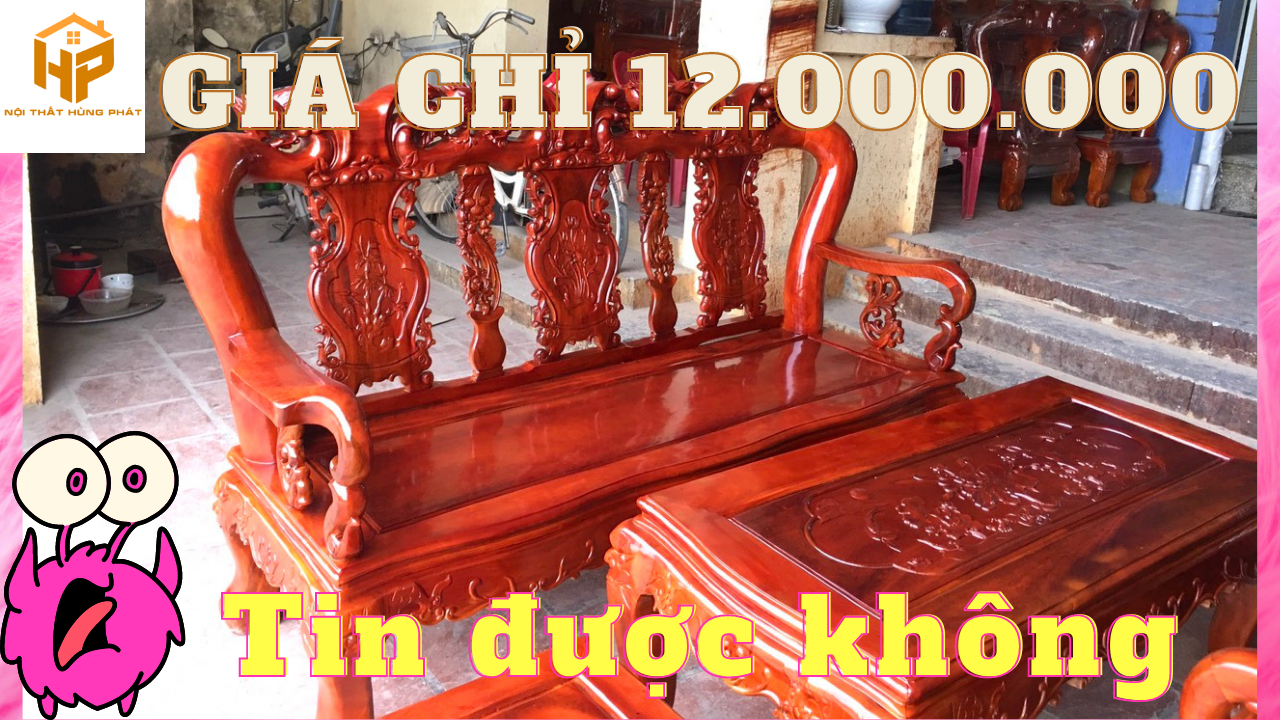 Bộ bàn ghế Minh Quốc Đào gỗ xà cừ tay 12 yếm cong bàn đục