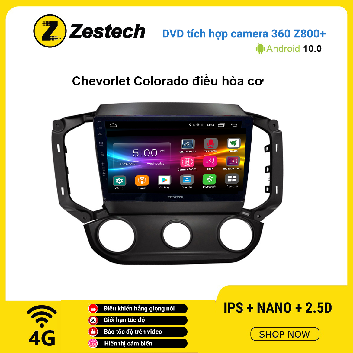Màn hình DVD Zestech tích hợp Cam 360 Z800+ Chevrolet Colorado điều hòa cơ