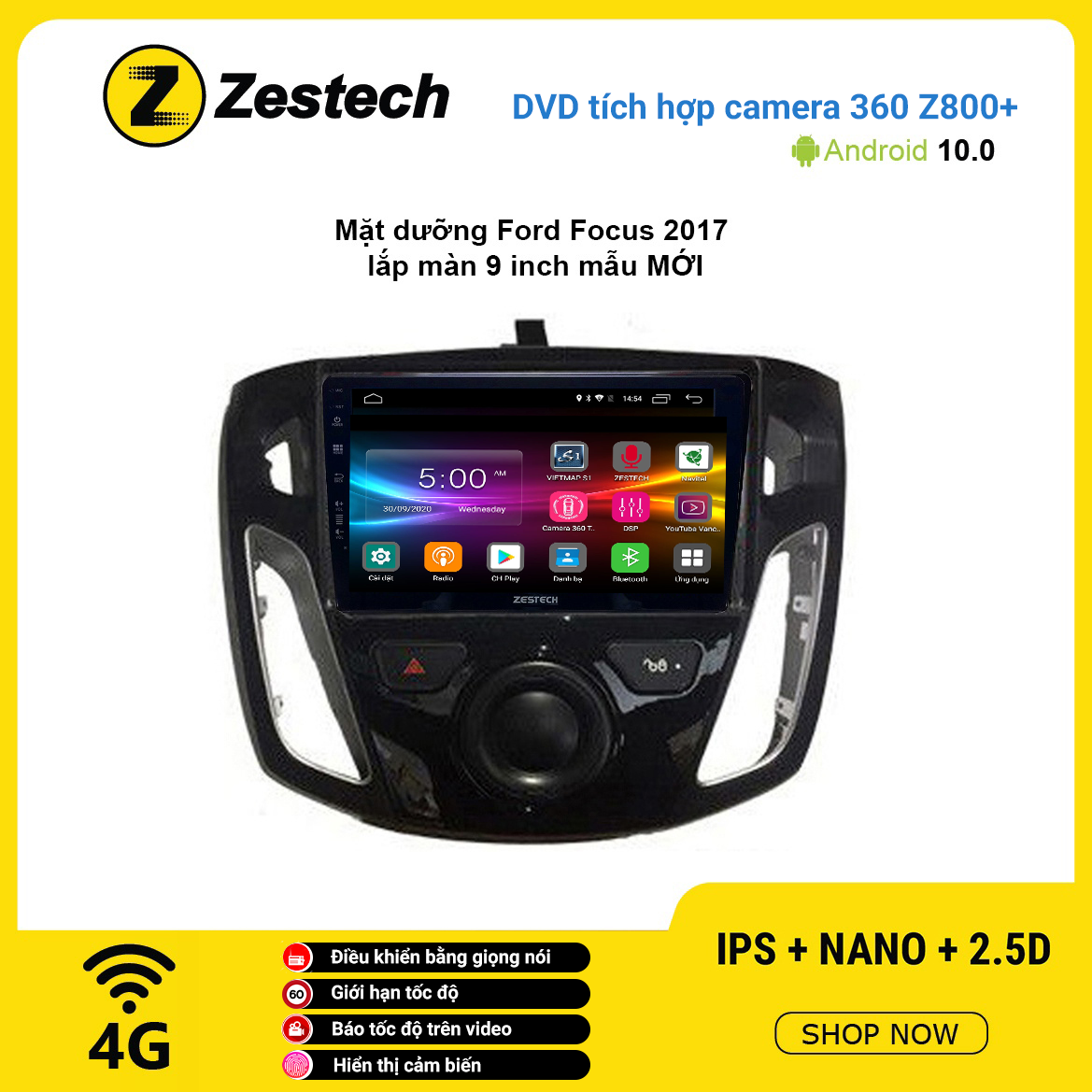 Màn hình DVD Zestech tích hợp Cam 360 Z800+ Ford Focus 2017
