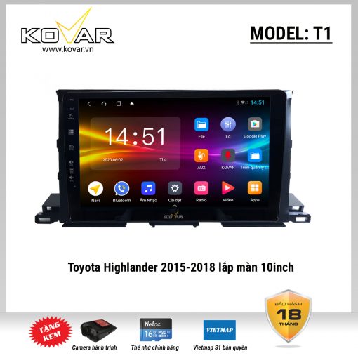 Màn hình DVD Android KOVAR T1 – Toyota Highlander 2015-2018