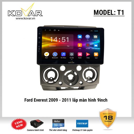 Màn hình DVD Android KOVAR T1 – Ford Everest 2009-2011