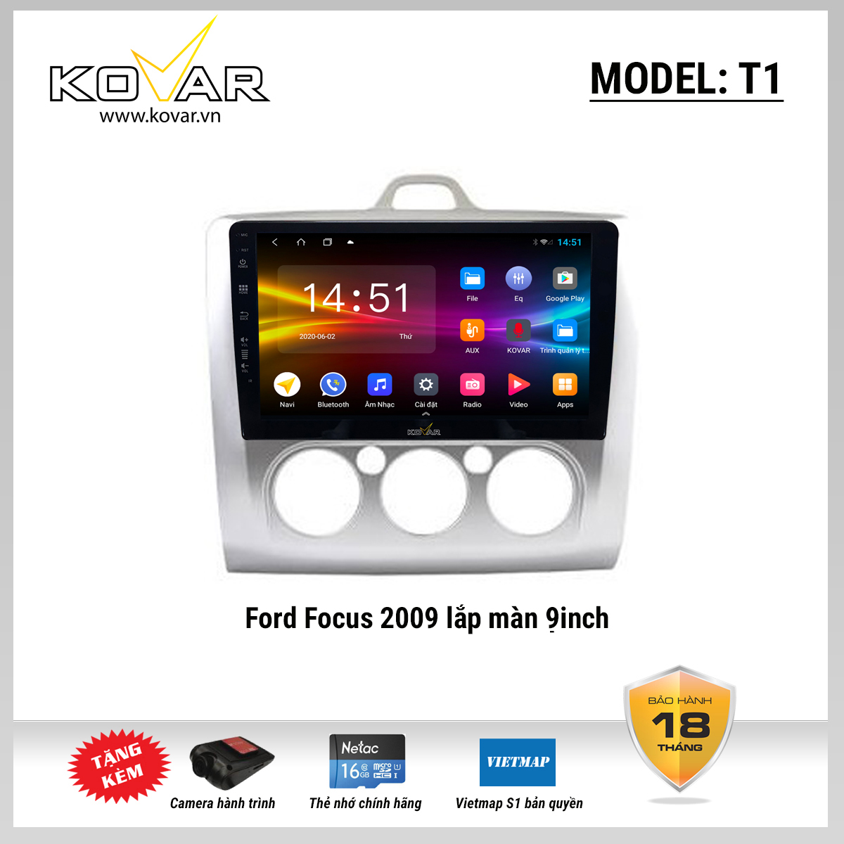 Màn hình DVD Android KOVAR T1 – Ford Focus 2009